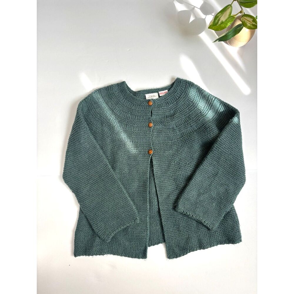 Zara Kids Girl 4-5Y Swing Open Cardigan Sweater in Muted Sage/Green